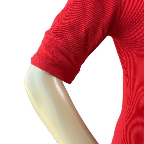 Lauren Ralph Lauren Red Cotton V-Neck Button Academia Midi Flare Dress Small - Picture 9 of 17